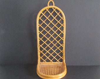 Bamboo Wall Hanging Plant Shelf Trellis Stand Wicker Rattan Cane Bottom Boho Chic