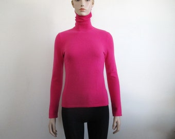 Fuchsia Pink Cashmere Turtleneck Sweater Size XS