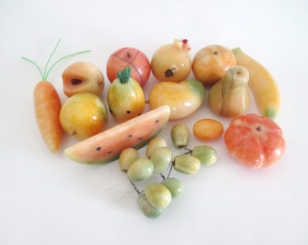 Vintage Marble Stone Fruits On Choice Watermelon Slice Banana Carrot Peach w/ Pit Pineapple Pear More