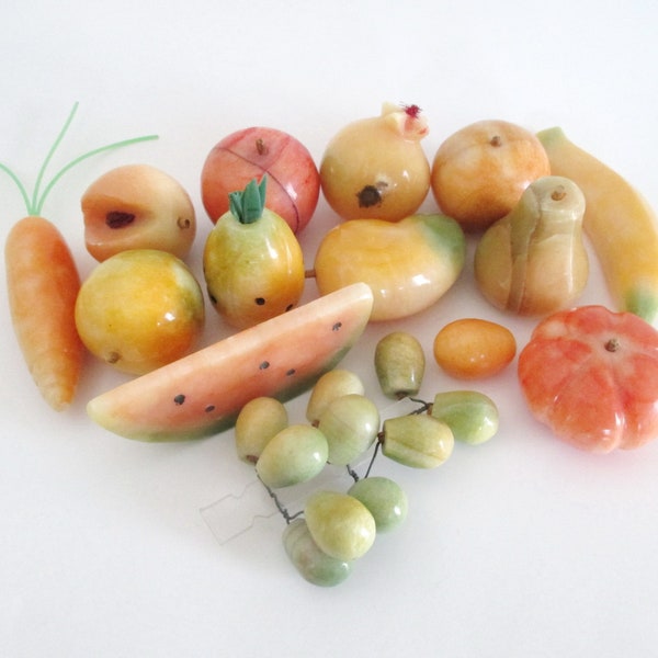Vintage Marble Stone Fruits On Choice Watermelon Slice Banana Carrot Peach w/ Pit Pineapple Pear More