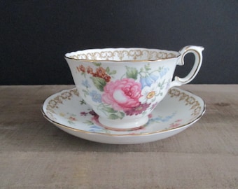 Cup and Saucer England Bouquet Crown Staffordshire