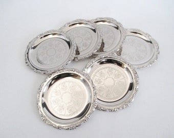 6 Silverplate Coasters Repousse Edge Plant Saucers