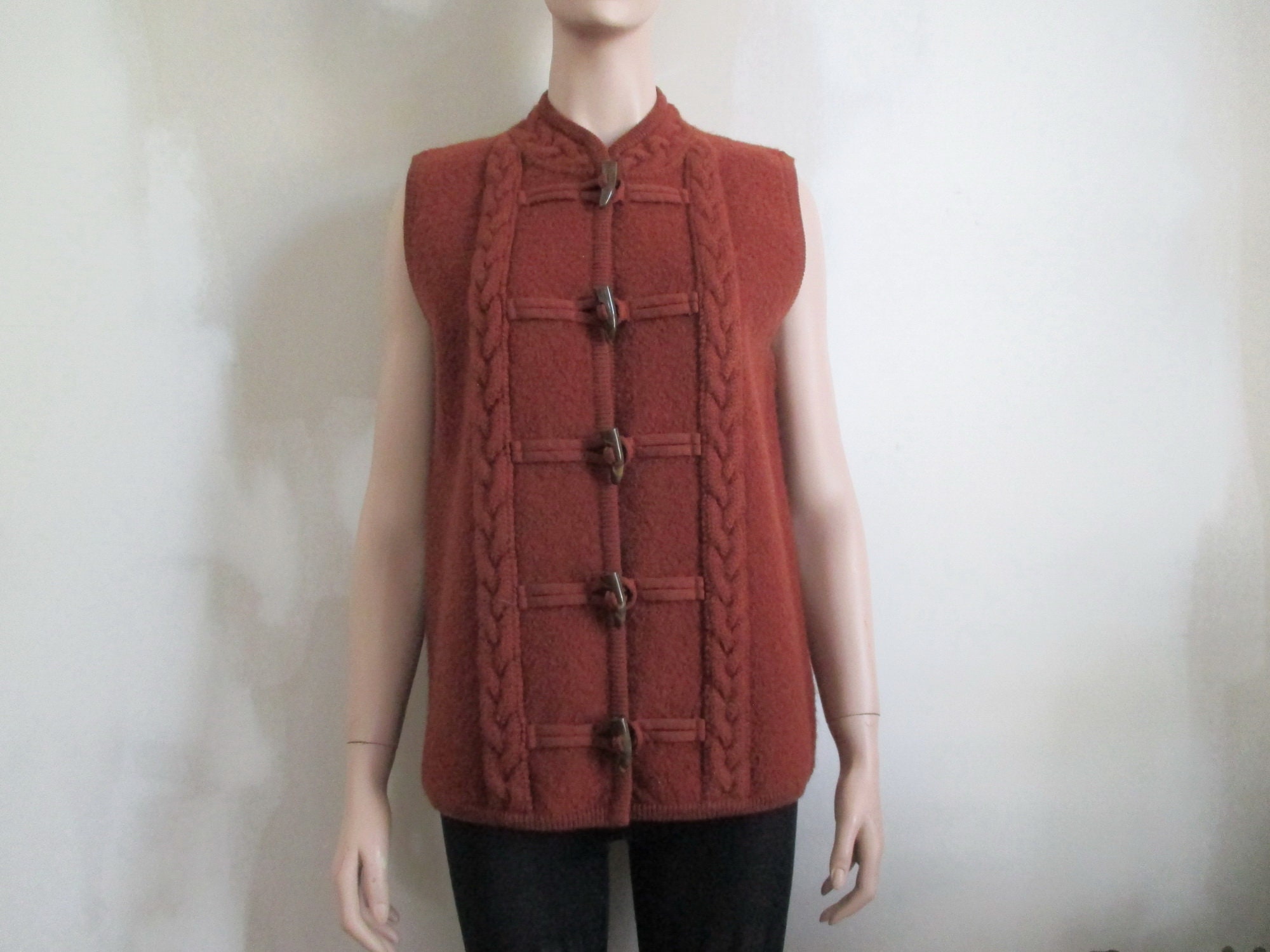 Boiled Wool Sweater Vest 1990s Hong Kong Haggar Size S