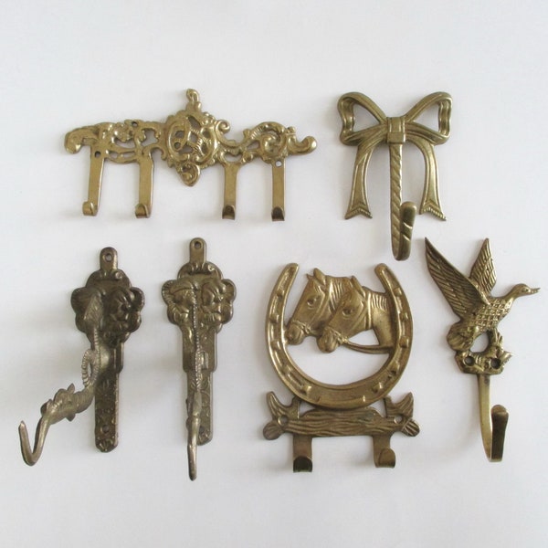 Vintage Brass Wall Hooks On Choice Filigree Bow Goose Horses Equestrian Poseidon