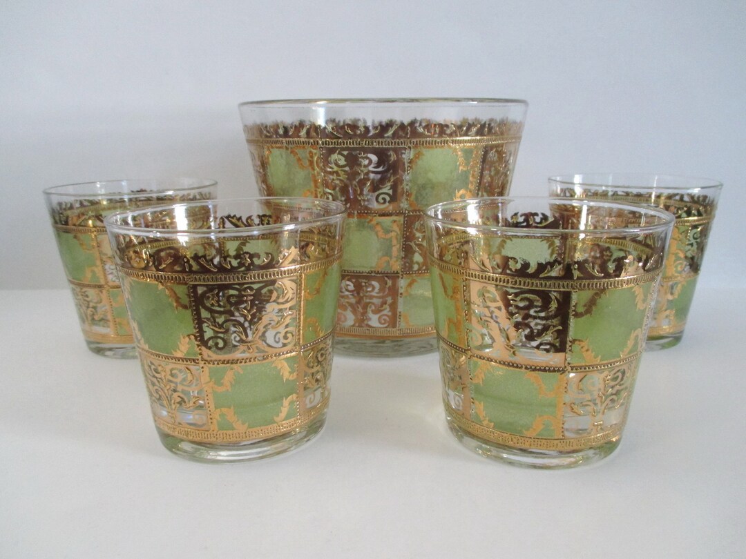 Culver Glass Prado Ice Bucket 4 Old Fashioned Whisky Glasses Etsy