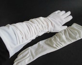 Gloves Vintage White Nylon Long with Ruching