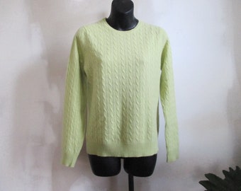 Chartreuse Cashmere Sweater Cable Knit Pullover Size M