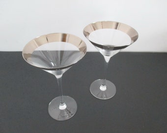 Pair Martini Glasses Dorothy Thorpe Style Silver Band Almost 8" Tall