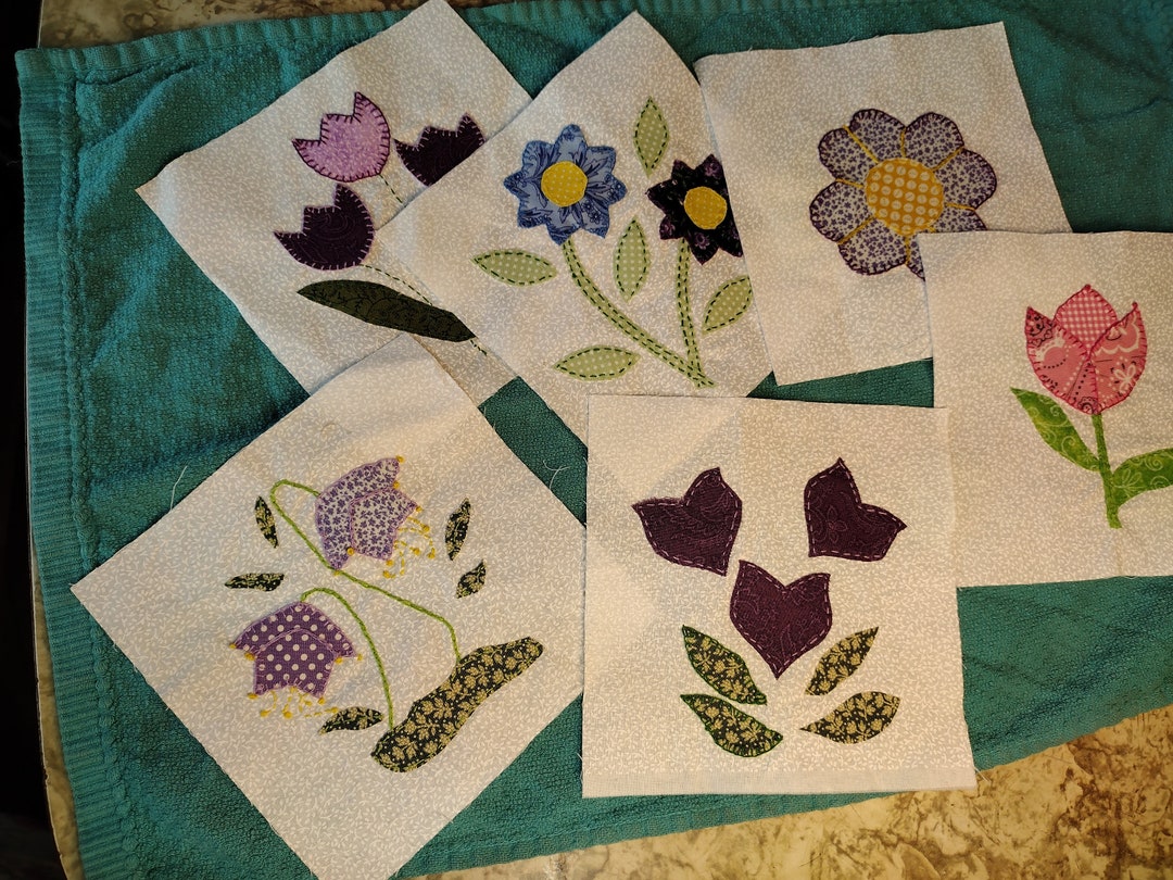 6 Lovely Handembroidered Quilt Blocks to Make a Spring Wallhanging or