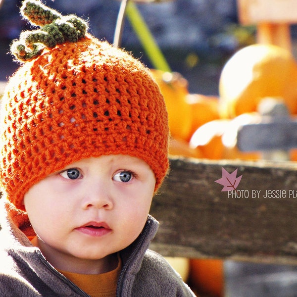 Crochet pumpkin hat 0-6 6-12 12-18 12-24 2t 3t 4t 5 6 7 8 9 teen youth adult