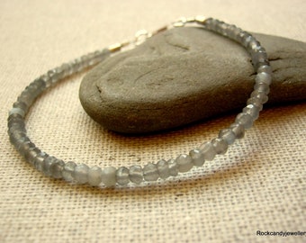 Handmade Artisan Sterling Silver Gray moonstone gemstone Stacking bracelet