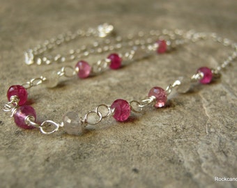 Sterling Silver Artisan Pink Sapphire Gemstone Necklace