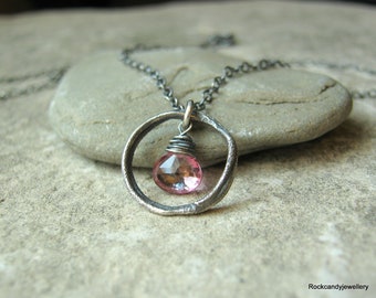 Oxidized Sterling Silver Pink Topaz Gemstone pendant Necklace-Rockcandyjewellery