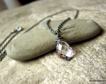 Oxidixed Sterling Silver AAA Pink Amethyst Gemstone pendant layering Necklace-Rockcandyjewellery