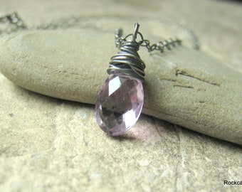 Oxidixed Sterling Silver AAA Amethyst Gemstone pendant layering Necklace-Rockcandyjewellery