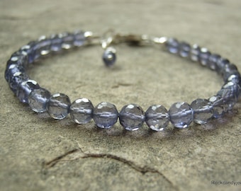 Handmade Artisan Sterling Silver Iolite Gemstone Bracelet stacking bracelet