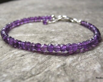 Handmade Sterling Silver Amethyst gemstone stacking bracelet