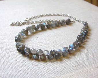 Flashy Sterling Silver Labradorite briolette gemstone  Necklace