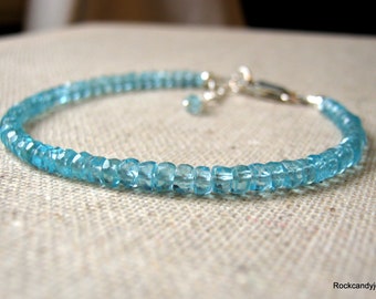 Handmade artisan Sterling Silver Swiss  blue Topaz Gemstone  Stacking Bracelet