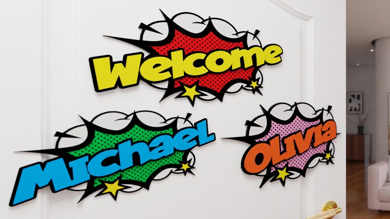Custom Comic Book Style Door Sign – Personalize Background & Name ...