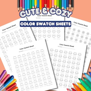 Cute and Cozy Color Swatch Sheets, 5 PDF Swatch Charts for Alcohol Markers, Watercolors, Gel Pens, Colored Pencils, and Acrylic Markers