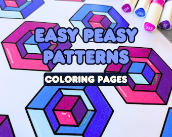 Easy Peasy Patterns Coloring Pages: Creative Self-Care for Mindfulness and Relaxation, Bold & Easy Printable PDF