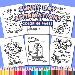 Páginas para colorir com afirmações de dias ensolarados, citações positivas para crianças, adolescentes e adultos, livro de colorir digital em PDF ousado e fácil, livro de colorir sobre autocuidado