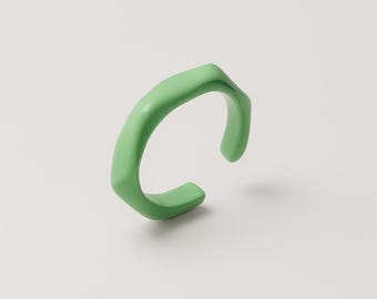 Anillo abierto minimalista de aleación con esmalte verde, joyería escultórica de diseño inspirado en el arte moderno