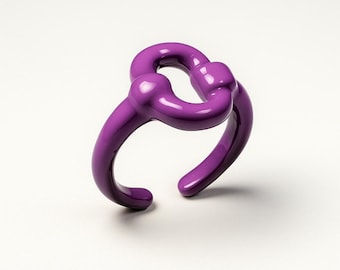 Anillo de esmalte hecho a mano: Joyería artística escultórica en color púrpura brillante