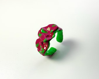 Anillo de esmalte de color hecho a mano: joyería artística escultural y original