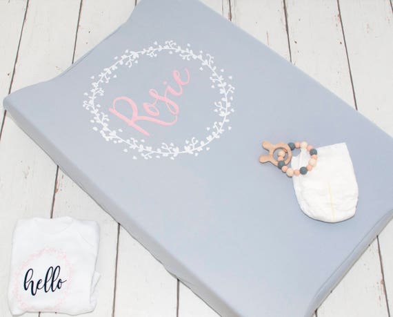 Personalised Grey Changing Pad Cover Baby Girls Nursery Etsy