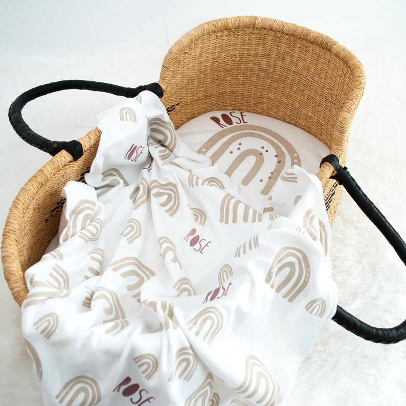 Rainbow baby blanket moses basket sheet swaddle set girl Etsy