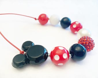 Polka Dots & Pixie Dust Necklace, Minnie Mouse Inspired Chunky Bead Jewelry, Adjustable Cord, Disney Vacation Keepsake for Girls