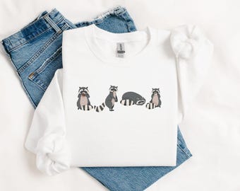 Raccoon Crewneck Sweatshirt: Funny Animal Embroidered Pullover