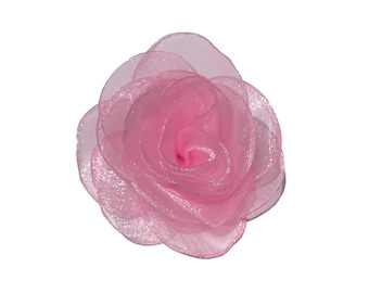 VINTAGE silk organza 7" CANDY PINK  ROSE CZECH  1 FLOWER 