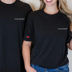 Custom Roman Numeral Shirt, Anniversary Shirts, Couples Valentines Tshirt, Personalized Date & Initial Shirt, Custom Matching Couple Shirts