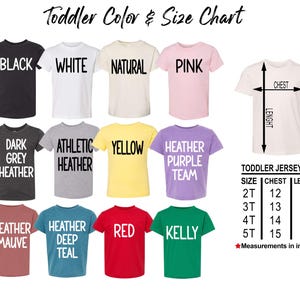 a group of t - shirts that say toddler cout and see chart