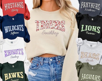 Custom School Spirit Sweatshirt, School Team Mascot Sweater, Game Day Hoodie, Girly Mascot Crewneck, Cheer Mascot, Back To School Gift