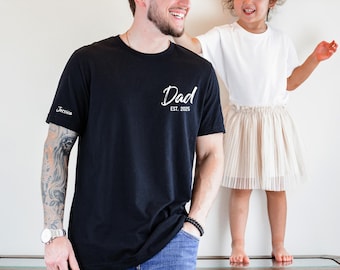 Personalized Dad Shirt with Kids Names, Custom Name Sleeve Tee, Fathers Day Gift, New Dad Shirt, Est. 2025 Pocket, Minimal Custom Dad Tee