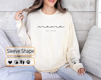 Personalized Mama Sweatshirt with Kid Names Sleeve, Est Date Mom Sweatshirt, Custom Mama With Children Names, Mothers Day Gift for Grandma