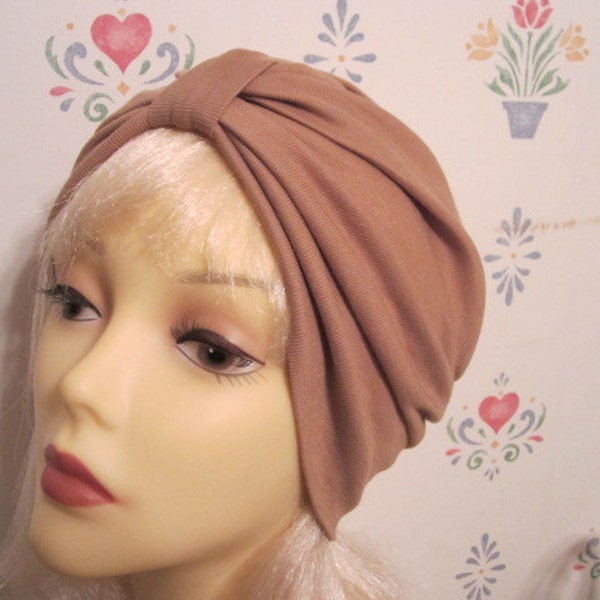 Bamboo Natural Knit in Tan Cancer Chemo Hat Alopecia Turban Hijab Free Shipping in USA