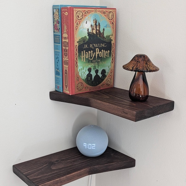 Étagère d'angle en bois massif, décoration de ferme moderne minimaliste, trou pour câble (cadeau)