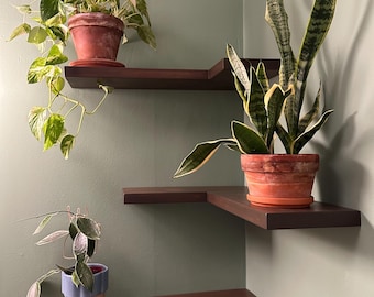 Modern Wood Corner Shelf, Floating Wall, Rustic Farmhouse Style, 7" Wide