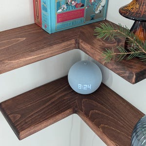 Modern Floating Wood Corner Shelf, Rustic Farmhouse Style, Cable Hole Included, 5" Wide image 5
