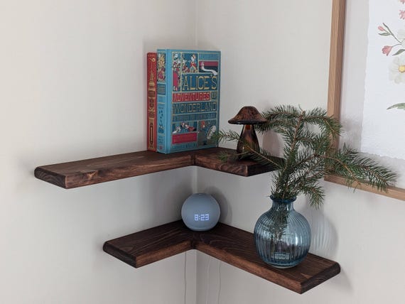 Modern Wood Corner Shelf with cable Hole, Floating Wall, Modern Floating Corner Shelf, Rustic Farmhouse Style, Minimalist Shelf, Rustic Wood