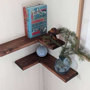 Modern Floating Wood Corner Shelf, Rustic Farmhouse Style, Cable Hole Included,  5" Wide