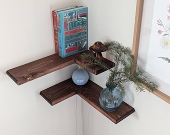 Modern Floating Wood Corner Shelf, Rustic Farmhouse Style, Cable Hole Included,  5" Wide