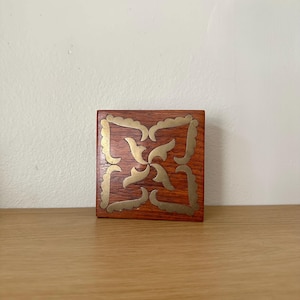 Vintage Wooden Box with Brass Inlay | Stunning Small Keepsake Hinged Box | Handmade