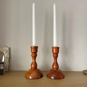Vintage Myrtle Wood Candlestick Holders | Glossy Wooden Decor | Antique Candlesticks