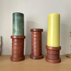 Vintage Wooden Carved Pillar Candle Stands | Set of 3 Large Candle Holders